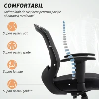 HOMCOM Scaun de Birou Respirabil și Reglabil pe Înălțime, din Material Plasă, 65x59x92.5-102.5 cm, Negru(m-4)