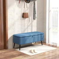 HOMCOM Panca Contenitore Pouf Poggiapiedi Imbottito, 102x40x44 cm, Blu Scuro(m-2)