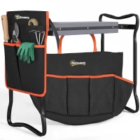 Outsunny Banco de Jardim Dobrável com Almofada de EVA e Bolsa para Ferramentas na Cintura, Carga 150 kg(m-10)