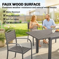 Outsunny Gartenmöbel Set Sitzgruppe 7-teilig Ausziehbar Tisch mit 6 stapelbaren Stühlen Holzoptik Lamelldesign Aluminiumrahmen(m-6)