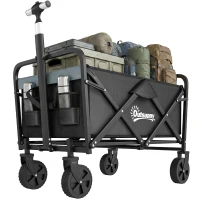 Outsunny Carro de Jardín Plegable con 4 Ruedas Longitud y Ángulo del Mango Ajustables Capacidad 70 L 77x50x63-93 cm Negro(m-10)