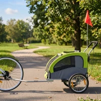 PawHut 2 in 1 Dog Bike Trailer, Foldable Pet Stroller, Dog Bicycle Trailer with Suspension, for Medium Dogs up to 20kg, Green(m-8)