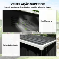 Outsunny Abrigo de Jardim Exterior 1,37 m² 163x90x179 cm com Porta com Fechadura e Grelhas de Ventilação Cinzento Escuro(m-6)