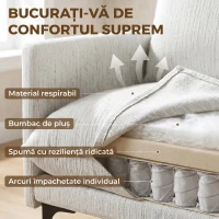 HOMCOM Canapea 2 Locuri cu Brațe, Perne Groase și 2 Perne, 131x78x83 cm, Alb(m-4)