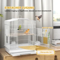 PawHut Vogelkäfig im Vintage-Design für kleine Vogelarten inkl. Zubehör 46,5 x 36 x 59 cm Stahl, Holz, Weiß+Natur(m-4)