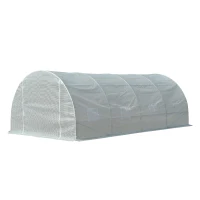 Outsunny Estufa Tipo Túnel 595x300x200 cm com 8 Janelas e Cobertura de Polietileno para Cultivo de Plantas Estrutura de Aço 24mm para Jardim Branco(m-12)