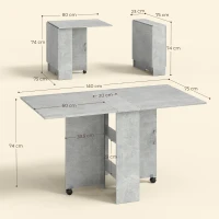 HOMCOM Masă Pliabilă din Lemn pentru 4-6 Persoane cu Roți, 75x140x74cm, Gri(m-3)