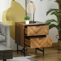 HOMCOM Bedside Table with Two Drawers, Side Cabinet Storage Unit with Metal Handles, Organisation Furniture for Living Room, Bedroom, Walnut Brown(m-14)