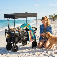 Outsunny Carrello da Giardino 110L con Maniglia Telescopica e Tettuccio in Acciaio e Tessuto Oxford, Nero(m-8)
