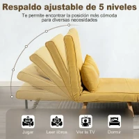 HOMCOM Sofá Cama de 2 Plazas Plegable Sofá Cama Tapizado en Lino con Respaldo Ajustable 5 Posiciones 2 Almohadas Amarillo(m-5)