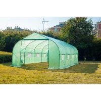 Outsunny Estufa Tipo Túnel de Jardim 600x300x200cm para Cultivo de Plantas Verduras com 8 Janelas e Porta Enroláveis com Zíper Aço Verde(m-2)