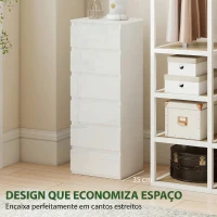 HOMCOM Cómoda 6 Gavetas Cómoda Quarto Estreita 40x35x109 cm Branco Brilhante(m-6)