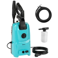 Outsunny Idropulitrice Elettrica 1500 W, Pressione 120 Bar, Flusso 390 L/h e Ugello Regolabile, Tubo 6 m, Blu(m-9)