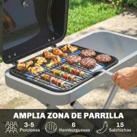 Outsunny Barbacoa de Gas Plegable con Quemador 2,5 kW Tapa Termómetro Mesa Lateral y 2 Ruedas Parrilla Recogedor Grasa Negro(m-5)