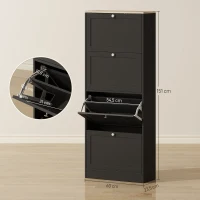 HOMCOM Meuble à chaussures 24 paires, armoire à chaussures avec 4 tiroirs rabattables, étagères réglables, 60x23,5x153cm, noir(m-3)