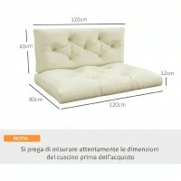 Outsunny Set 2 Pezzi Cuscini da Giardino per Divani e Pallet in Poliestere con Imbottitura Spessa, Crema(m-3)