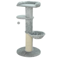 PawHut Árbol Rascador para Gatos 103,5 cm con Cama Hamaca Plataforma Poste de Sisal Grueso Bola Colgante Gris Claro(m-11)