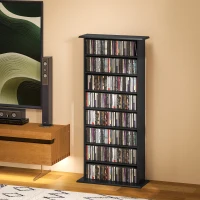 HOMCOM Rangements pour CD et DVD avec 8 compartiments et 6 étagères réglables, capacité max. 360 CD/185 DVD et Blu-ray, noir(m-10)