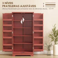 HOMCOM Aparador de Cozinha Armário de Cozinha 5 Níveis com Portas e Prateleiras Ajustáveis 60x40x120 cm Grão de Madeira Vermelho(m-5)