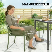 Outsunny Set de 4 Scaune pentru Terasă Stivuibile, Scaune pentru Prânz în Exterior cu Spătar Curbat, Șezut cu Lamele și Mânere(m-8)
