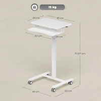 HOMCOM Höhenverstellbarer Stehschreibtisch, Rollbarer Sit-Stand-Schreibtisch mit Tastaturablage, Rollen und Stahlrahmen, Weiß(m-3)
