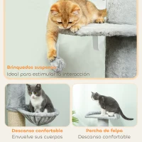 PawHut Árbol Rascador para Gatos 103,5 cm con Cama Hamaca Plataforma Poste de Sisal Grueso Bola Colgante Gris Claro(m-5)