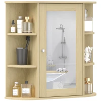 HOMCOM Armario de Baño con Espejo Armario de Pared con Estantes Abiertos 66x17x63 cm Natural(m-10)