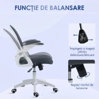 Vinsetto Scaun de Birou Ergonomic cu Spătar din Plasă și Înălțime Reglabilă, 65.5x61.5x88-97.5cm, Gri(m-5)