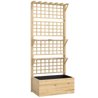 Outsunny Jardinera con Enrejado y Techo de Madera para Plantas Trepadoras con 2 Estantes Drenaje y Forro 76x43,5x177 cm Natural