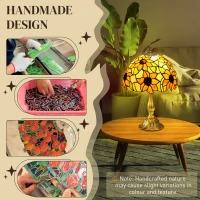 HOMCOM Tiffany Stained Glass Table Lamp, Handmade Antique Bedside Lamp for Bedroom, Living room, Home, Nightstand, Decorative Night Light, Orange Sunflower(m-4)
