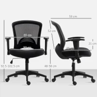 HOMCOM Scaun de Birou Respirabil și Reglabil pe Înălțime, din Material Plasă, 65x59x92.5-102.5 cm, Negru(m-3)