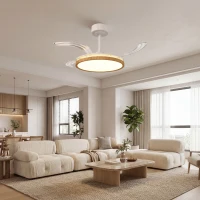 HOMCOM Ventoinha de Teto com Luz LED 80 W Motor DC Reversível Controlo Remoto 6 Velocidades Temporizador Ø95 cm Branco e Madeira(m-9)