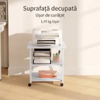 HOMCOM Raft Mobil pentru Imprimantă cu 3 Etajere și 4 Roți, Lemn și Oțel, 50x50x52,5cm, Alb(m-9)