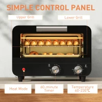 HOMCOM Small Toaster Oven, 12L Multifunction Mini Countertop Oven with Glass Door, Adjustable Temperature and Timer, Black(m-7)