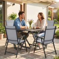 Outsunny Folding Garden Chairs Set of 4, Foldable Garden Dining Chairs with High Back, Armrests, Texteline Seat, Light Grey(m-2)