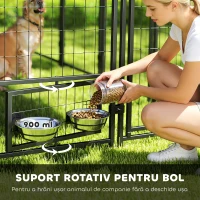 PawHut Țarc pentru Câini de Exterior din Oțel cu Acoperiș din Material Oxford, Anti-UV, Impermeabil, 2 Boluri, Verde(m-5)
