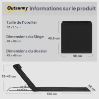 Outsunny Lot de 2 Tapis de Plage rembourré - Matelas de Plage - nattes de Plage - Dossier inclinable Multi-Positions - Sac Transport Inclus - métal Polyester PE Noir(m-3)