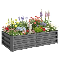 Outsunny Rectangle Raised Garden Bed Box with Weatherized Steel Frame for Vegetables, Flowers, & Herbs, 120 cm x 60 cm x 30.5 cm, Light Grey(m-10)
