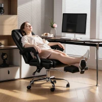 HOMCOM Scaun de birou rabatabil cu suport pentru picioare retractabil, din piele PU, capacitate de 120 kg, negru(m-9)