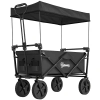 Outsunny Cărucior de Grădină 110L cu Mâner Telescopic și Acoperiș din Oțel și Țesătură Oxford, Negru(m-1)