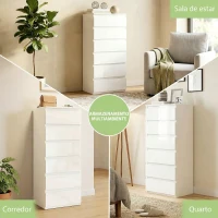 HOMCOM Cómoda 6 Gavetas Cómoda Quarto Estreita 40x35x109 cm Branco Brilhante(m-8)