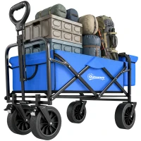 Outsunny Carro Plegable con Bolsa Térmica Desmontable Longitud y Ángulo del Mango Ajustables y Bolsa de Transporte Azul(m-10)