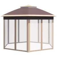 Outsunny tuinpaviljoen opvouwbaar tuinhuisje 4 x 4 m pop-up tent partytent incl. draagtas 6 zijpanelen dubbel dak zeshoekig beige + kaki(m-7)