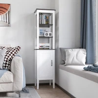 HOMCOM Mobile Bagno Alto Stretto, Mobiletto Bagno Salvaspazio con 3 Ripiani Aperti, Ripiano Regolabile, per Lavanderia, 40x38x162.5 cm, Bianco(m-8)
