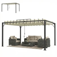 Outsunny Pérgola 390x2 para Jardim com Desenho de Lâminas Superiores Giratórias até 135° Proteção UV 50+ para Pátio Terraço Creme(m-11)