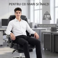 HOMCOM Scaun de birou rabatabil cu suport pentru picioare retractabil, din piele PU, capacitate de 120 kg, negru(m-6)