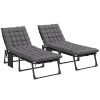 Outsunny Set de 2 Tumbonas Plegables con Reposacabezas Cojines Bolsillo Lateral y Respaldo Reclinable 5 Posiciones Gris Oscuro(m-1)