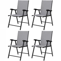 Outsunny Folding Garden Chairs Set of 4, Foldable Garden Dining Chairs with High Back, Armrests, Texteline Seat, Light Grey(m-11)