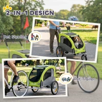 PawHut 2 in 1 Dog Bike Trailer, Foldable Pet Stroller, Dog Bicycle Trailer with Suspension, for Medium Dogs up to 20kg, Green(m-4)