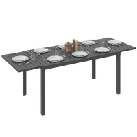 Outsunny Mesa de Jardín Extensible 150/225x85x75 cm Mesa de Comedor de Aluminio con Tablero de Listones para 6-8 Personas Gris(m-13)
